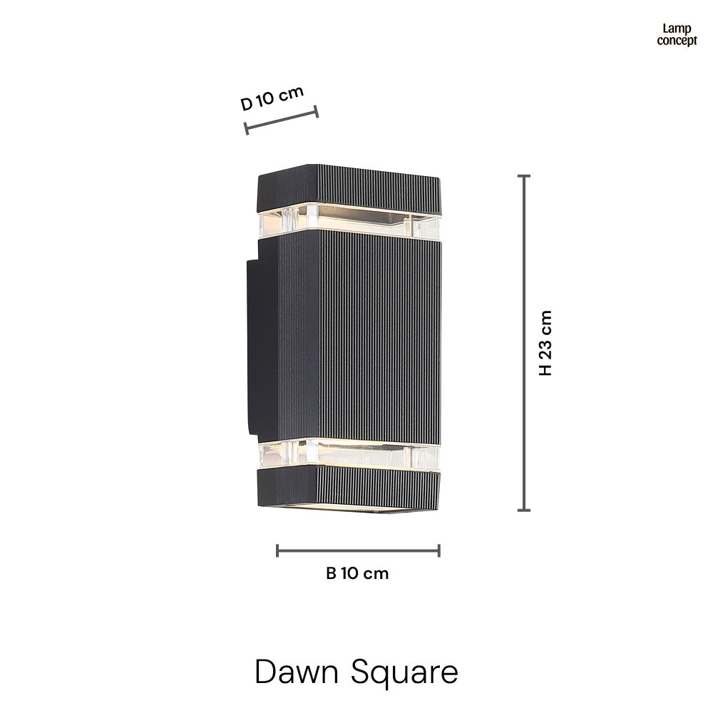 Dawn Square Wandlamp Buiten LED Zwart