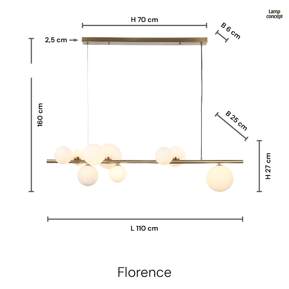 Florence Lange Hanglamp Messing/Amber