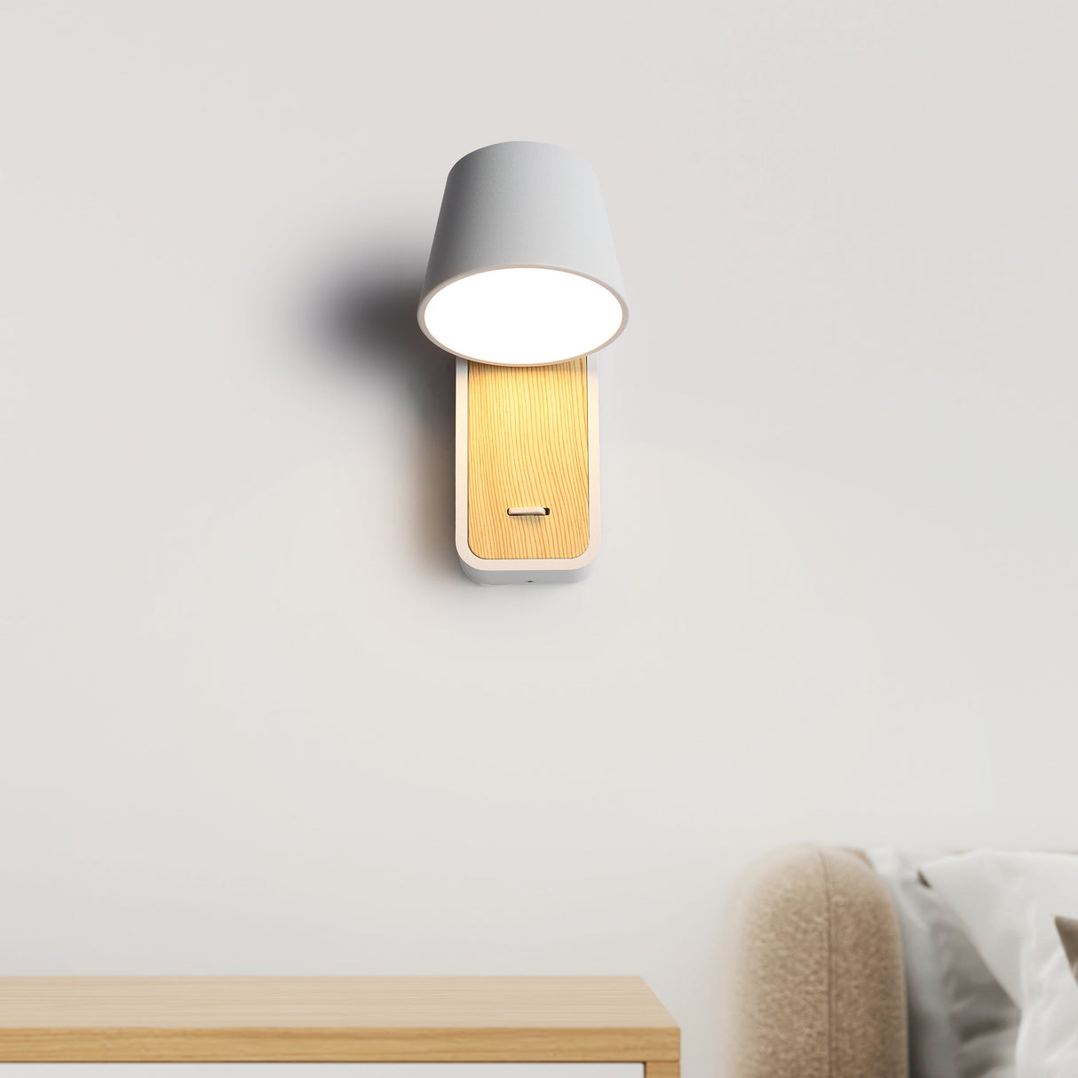 Torino Wandlamp Wit/Houtlook