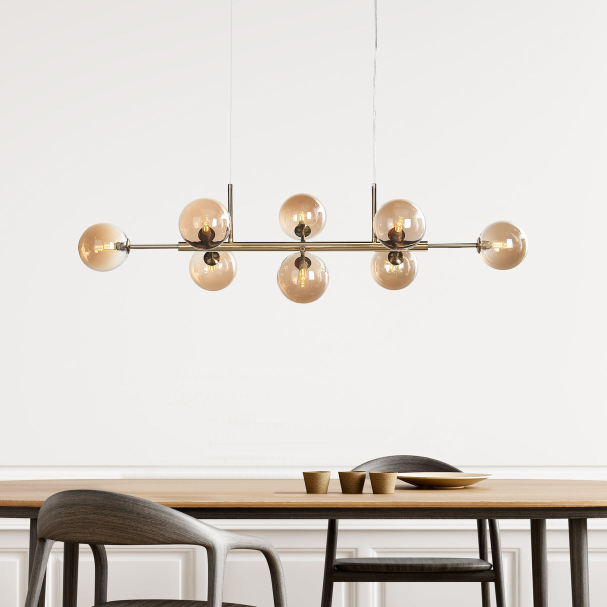 Seti Lange Hanglamp Geborsteld Messing/Amber