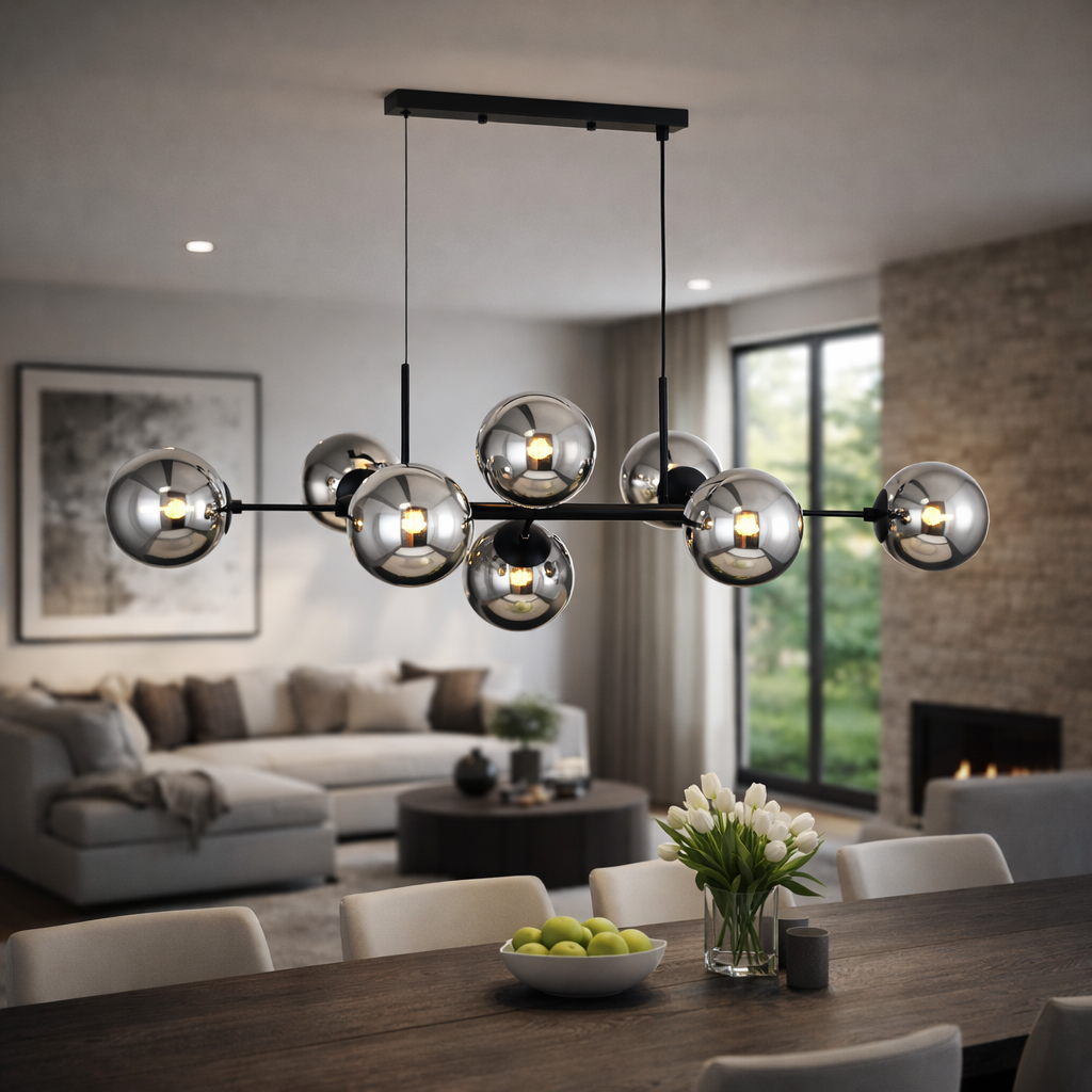 Lugano Lange Hanglamp Zwart/Smoke