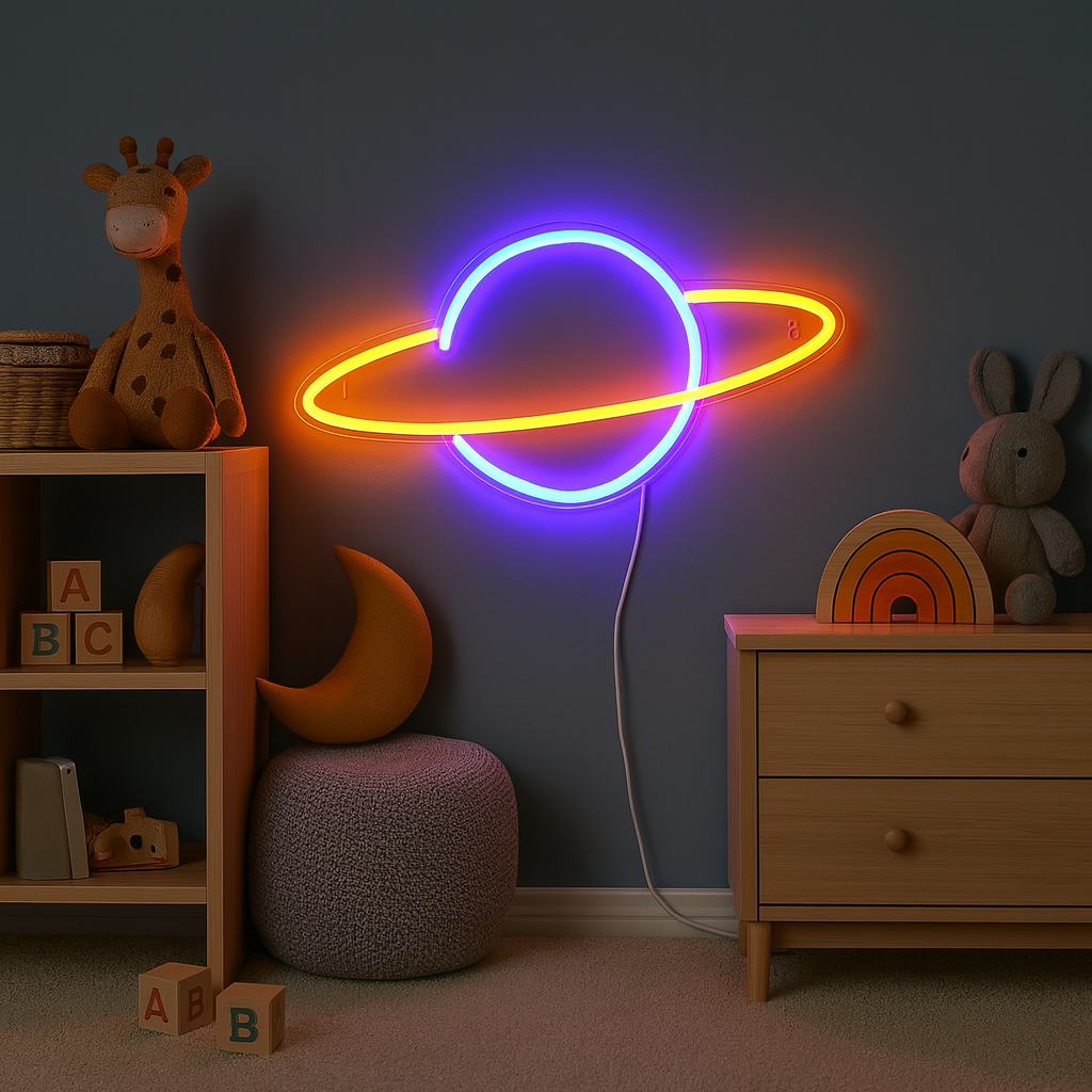 Saturn Neon Vägglampa Blå/Orange