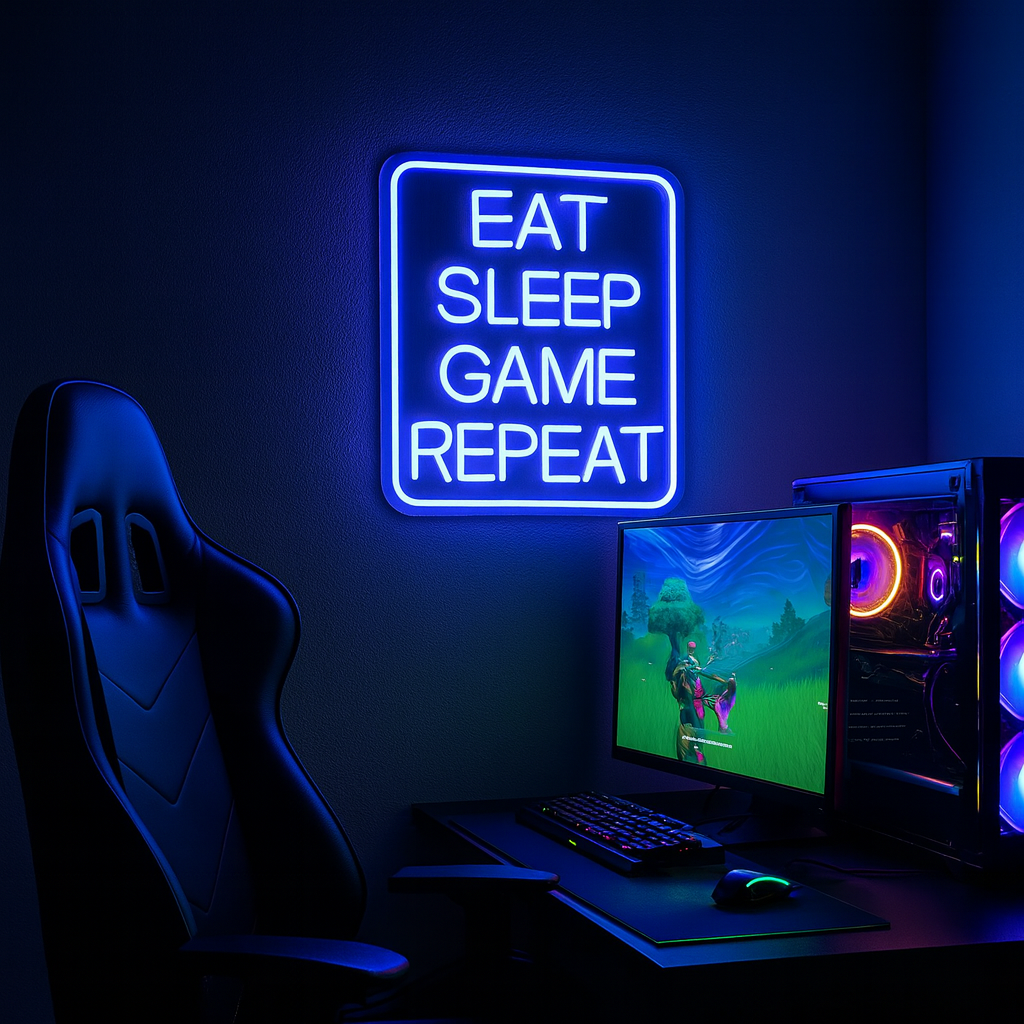 Eat Sleep Game Repeat Neon Wandlamp