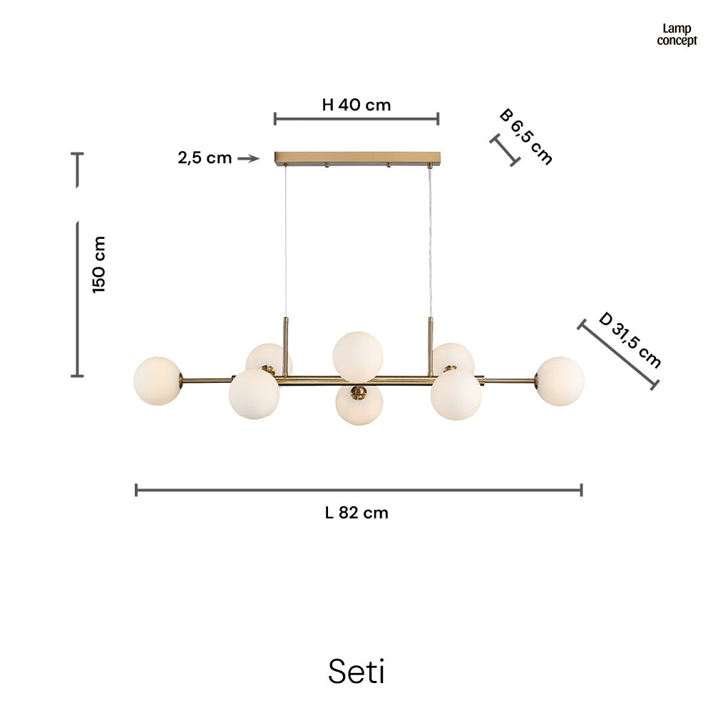 Seti Lange Hanglamp Geborsteld Messing/Opal