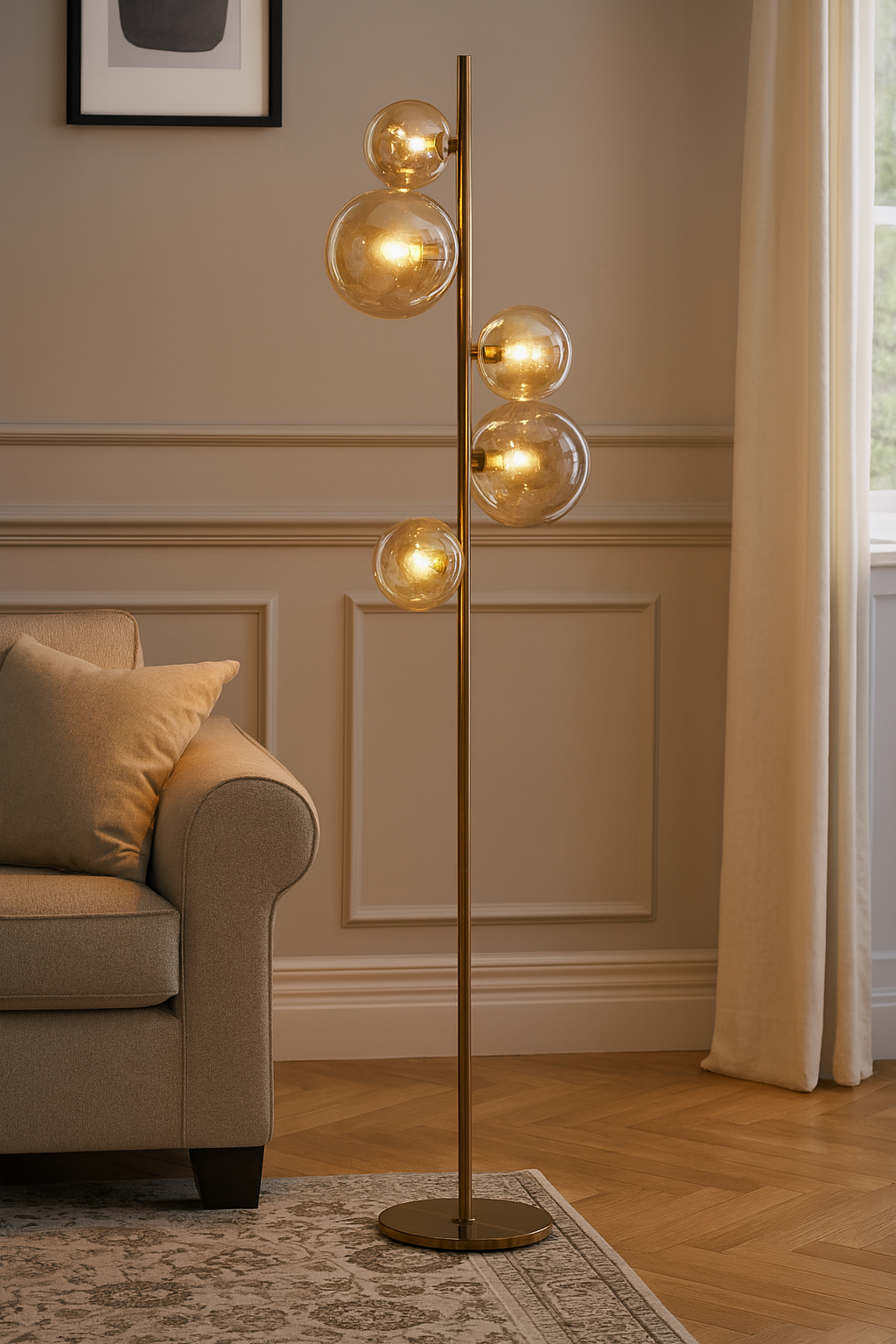 Valencia Vloerlamp Messing/Amber