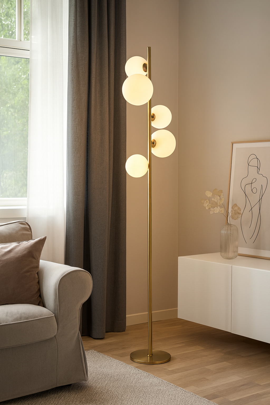 Valencia Vloerlamp Messing/Opal