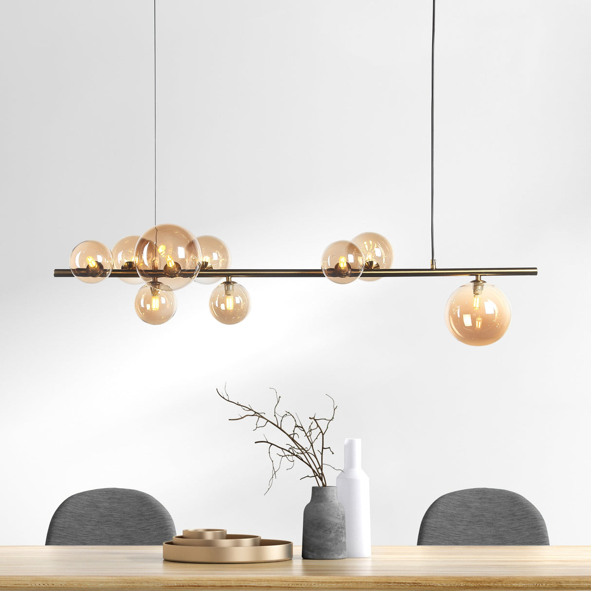 Florence Långbord Taklampa Mässing/Amber-Lampconcept.se