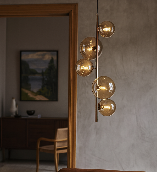Valencia Hoekhanglamp Messing/Amber