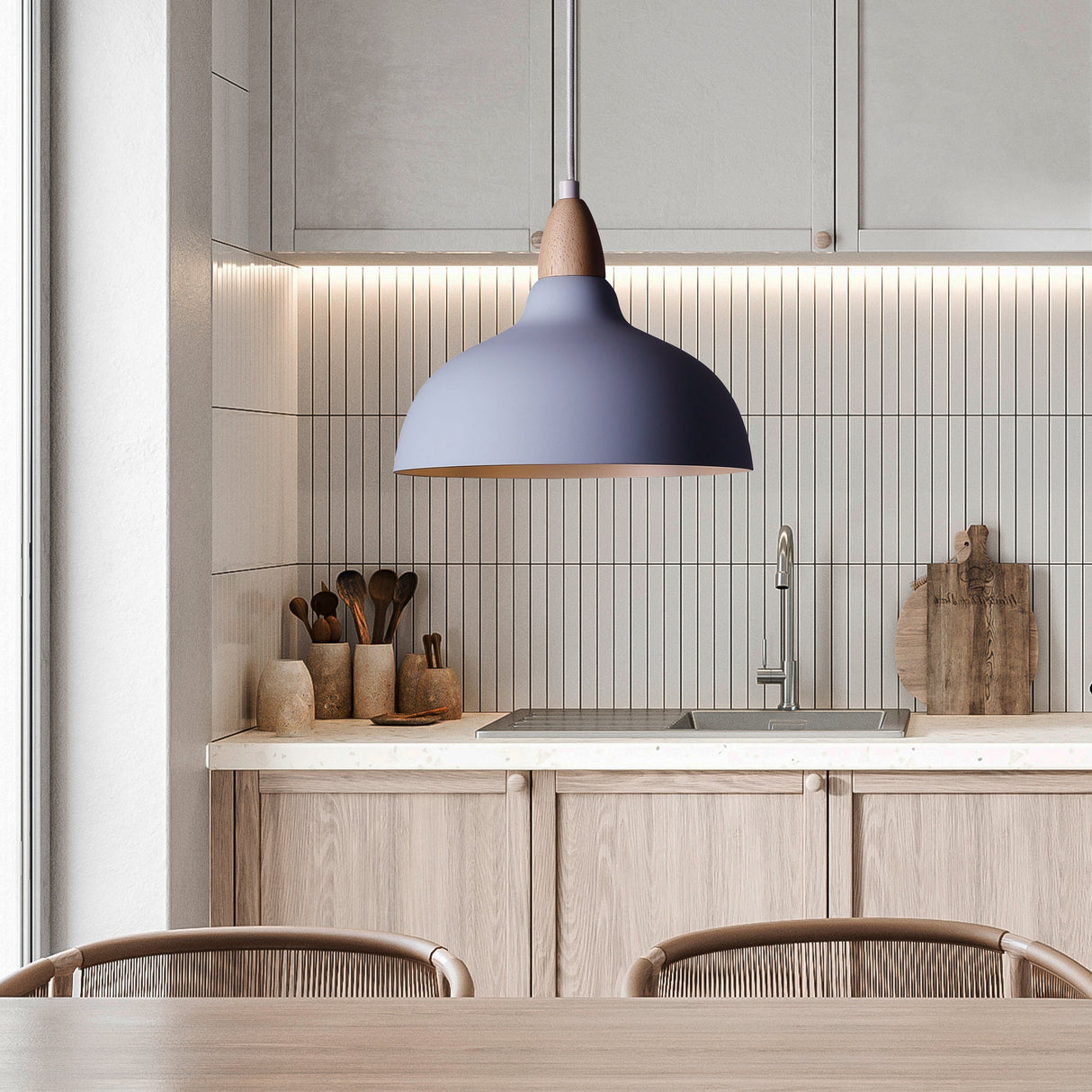 Oak Taklampa Ø35 Ljus trä/jusblå