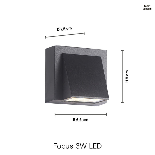 Focus 3W IP65 Wandlamp Buiten Zwart