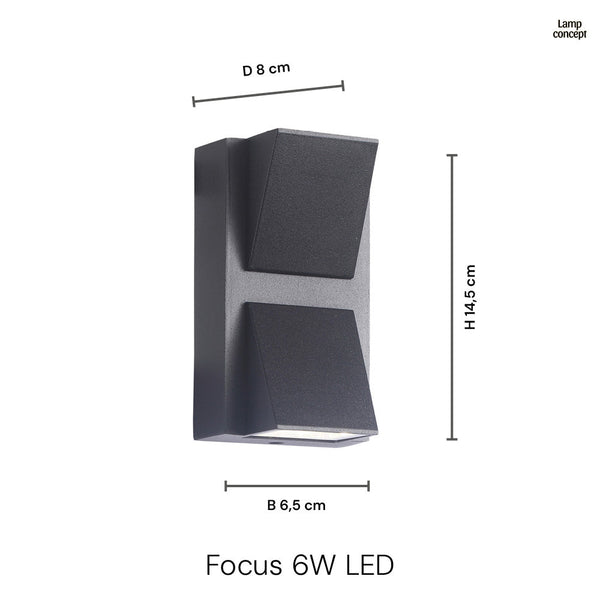 Focus 6W IP65 Wandlamp Buiten Zwart