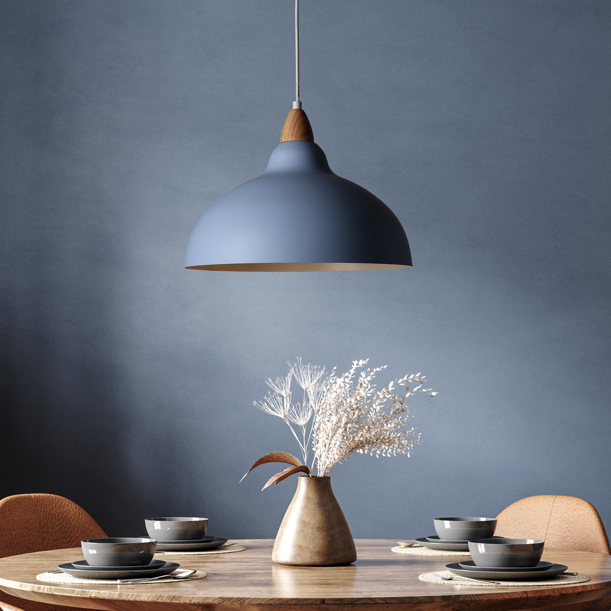 Oak Taklampa Ø35 Ljus trä/Ljusblå