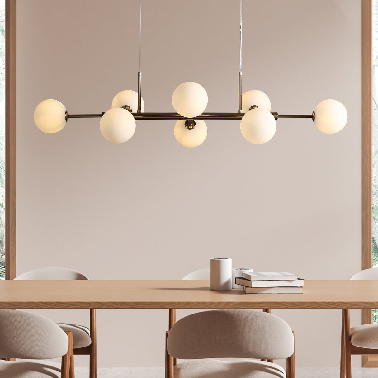 Seti Lange Hanglamp 	Geborsteld Messing/Opal