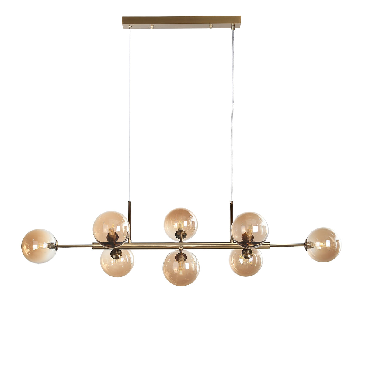 Seti Lange Hanglamp 	Geborsteld Messing/Amber