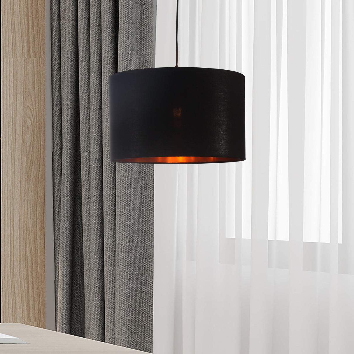 Drum Hanglamp Ø40  Zwart/Messing