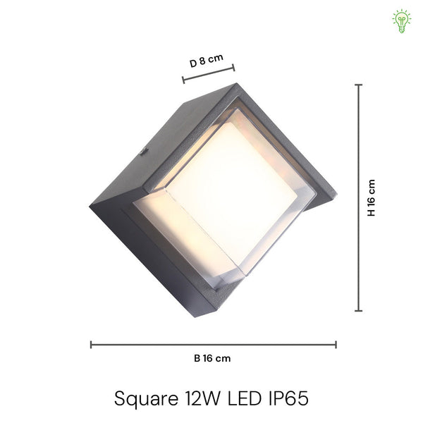 Square 12W LED IP54  Wandlamp