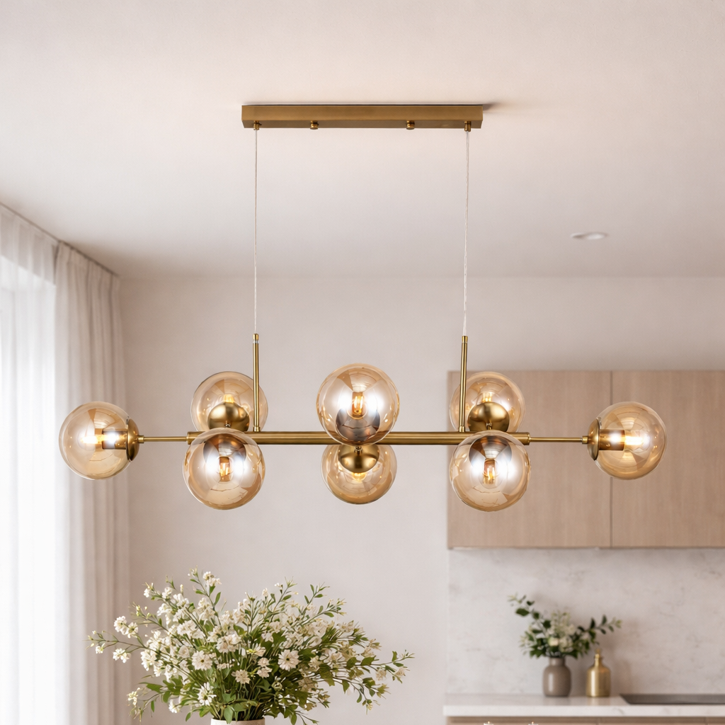 Lugano Lange Hanglamp Messing/Amber