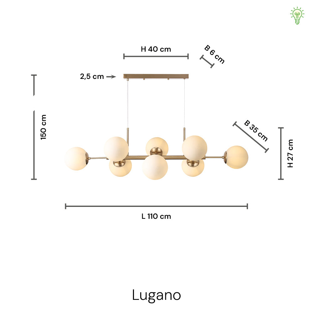 Lugano Lange Hanglamp Zwart/Smoke
