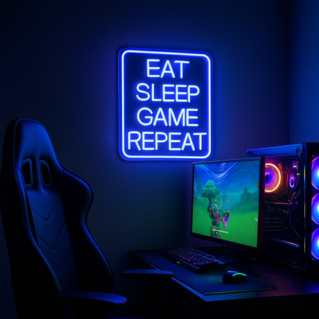 Eat Sleep Game Repeat Neon Wandlamp