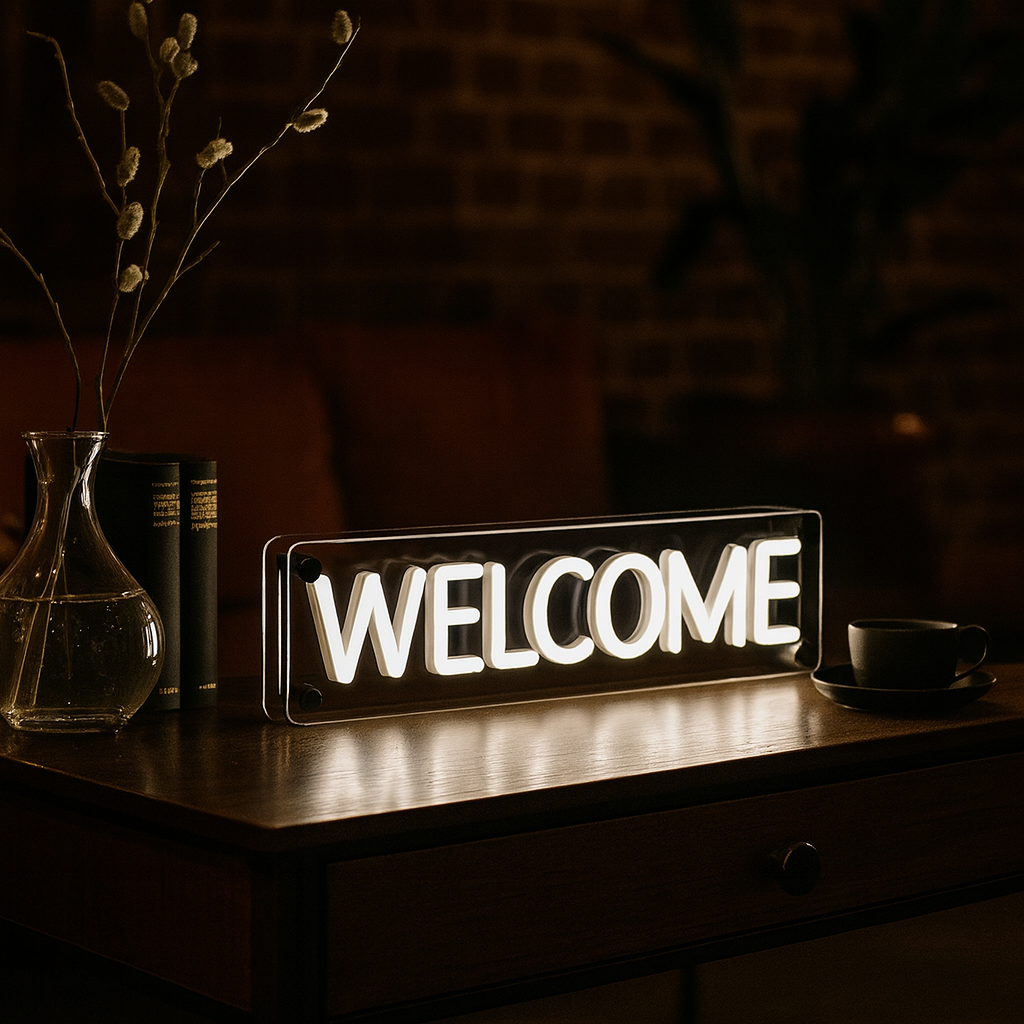 Welcome LED Neon Box Tafellamp