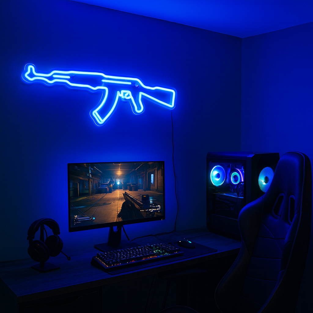 AK-47 Neon Wandlamp Blauw