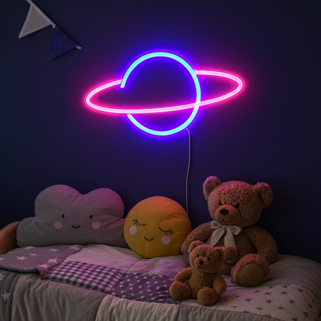 Saturn neon Vägglampa Blå/Rosa