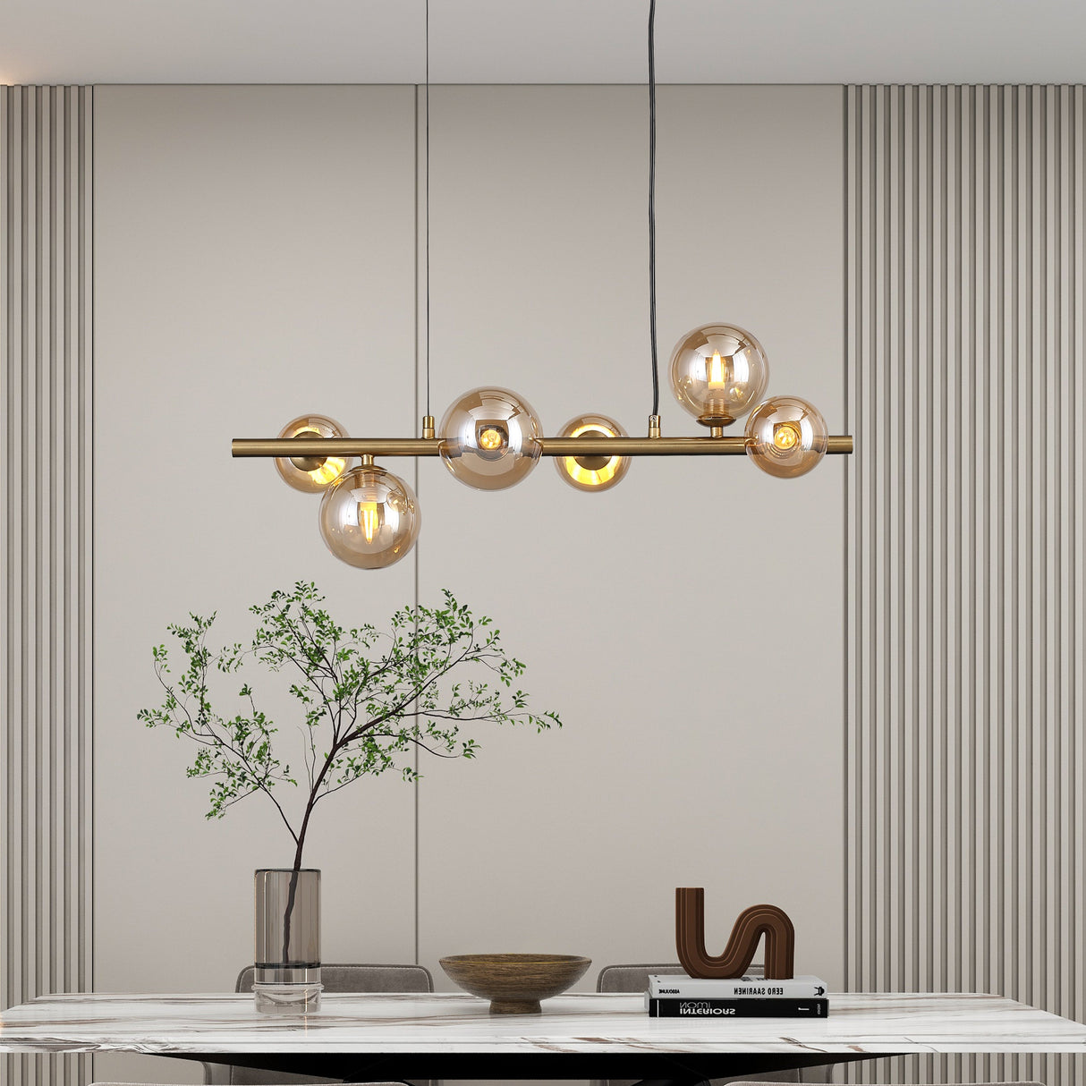 Valencia Lange Hanglamp 63cm Messing/Amber