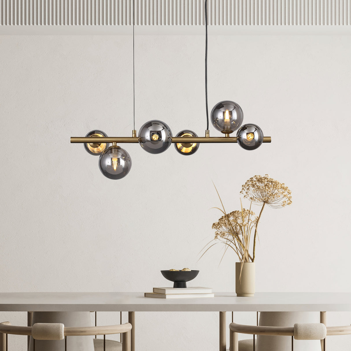 Valencia Lange Hanglamp 63cm Messing/Smoke