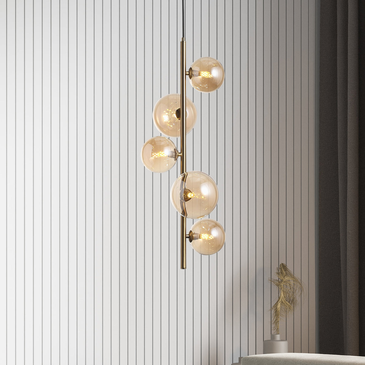 Valencia Hoekhanglamp Messing/Amber