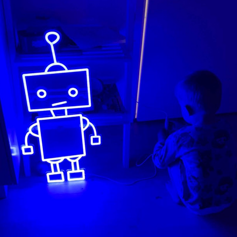 Robot Neon Vägglampa Blå