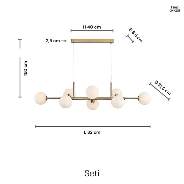Seti Lange Hanglamp 	Geborsteld Messing/Opal
