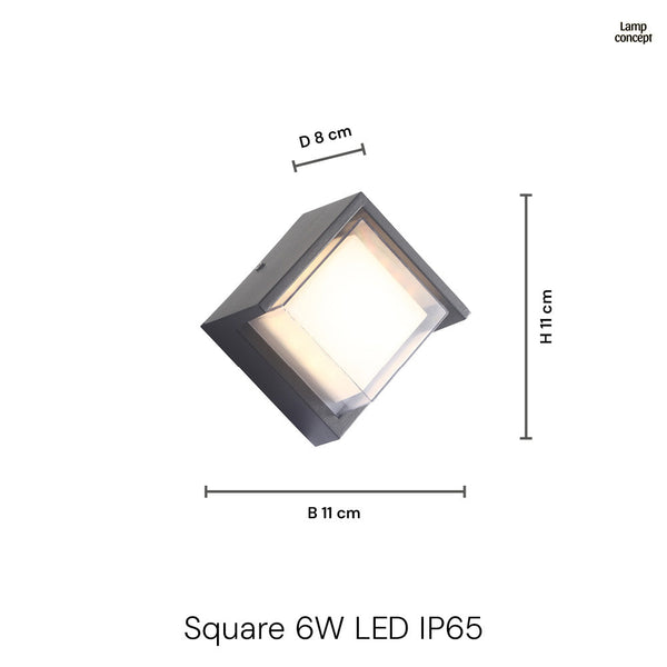 Vierkant 6W LED IP65 Wandlamp Buiten