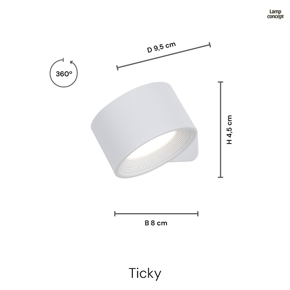 Ticky Magnetische Wandlamp Zwart