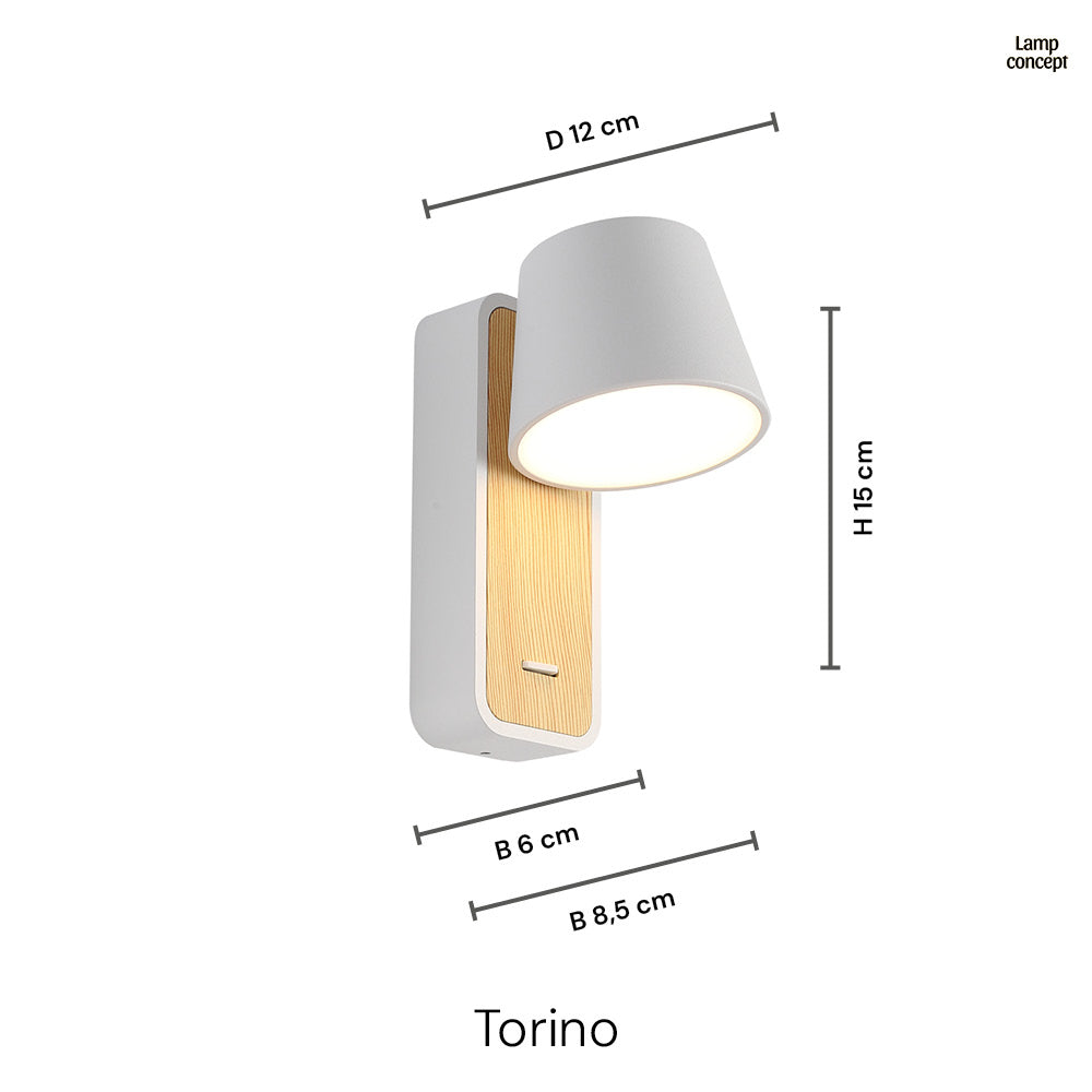 Torino Wandlamp Zwart/Houtlook