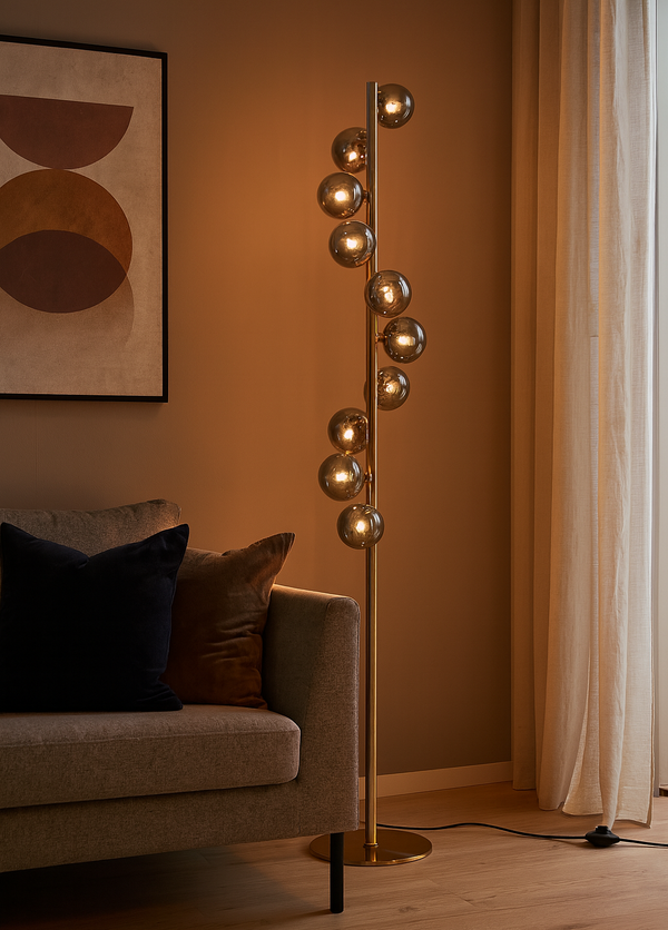 Trento Vloerlamp Messing/Gerookt Glas