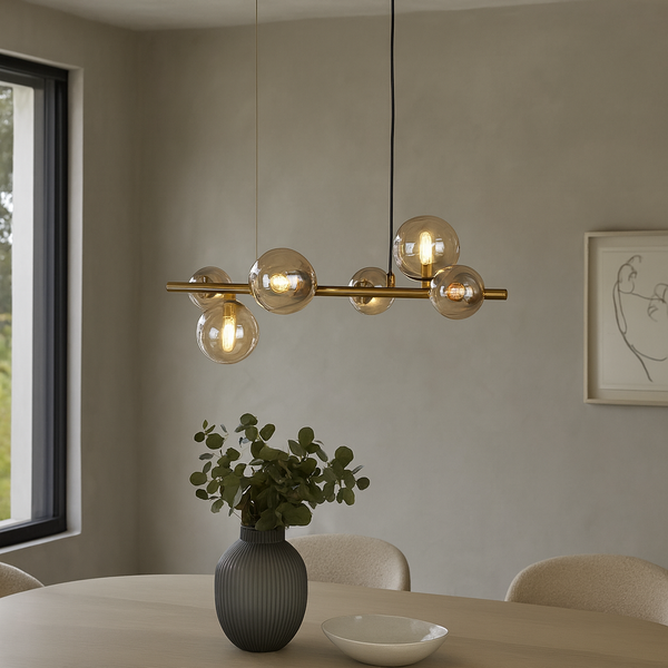 Valencia Lange Hanglamp 63cm Messing/Amber