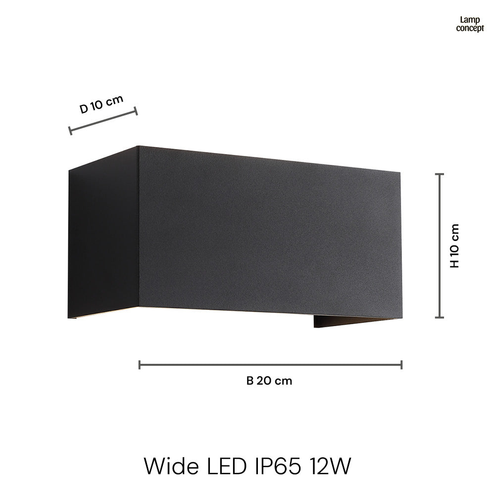 Wide IP54  12W Buiten Wandlamp Zwart