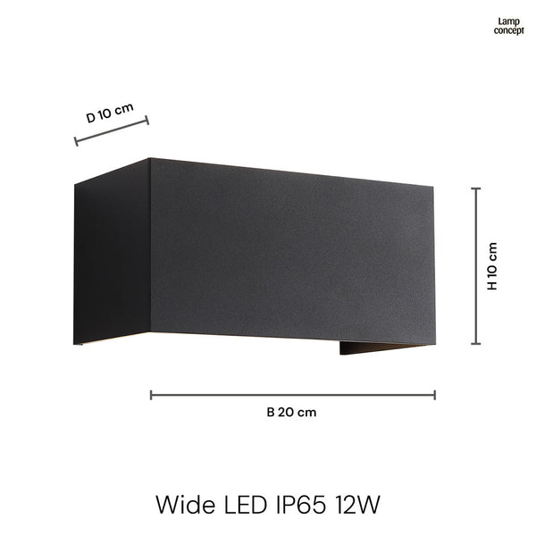 Wide IP54  12W Buiten Wandlamp Zwart